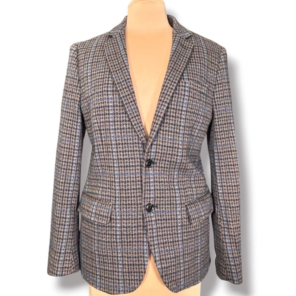 Scotch & Soda Mens Houndstooth Plaid Blazer Brown Blue Two Button Sport Coat M